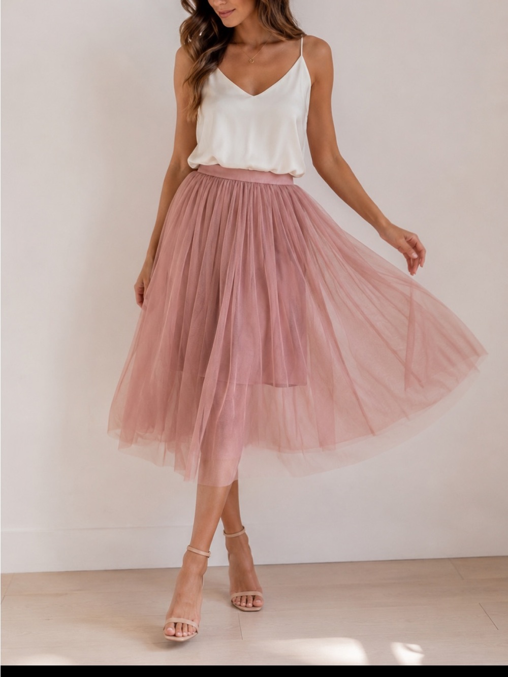 Taylor & Sage Dusty Rose Tulle Midi Skirt SizeM Elastic Waist Ballet Cottagecore